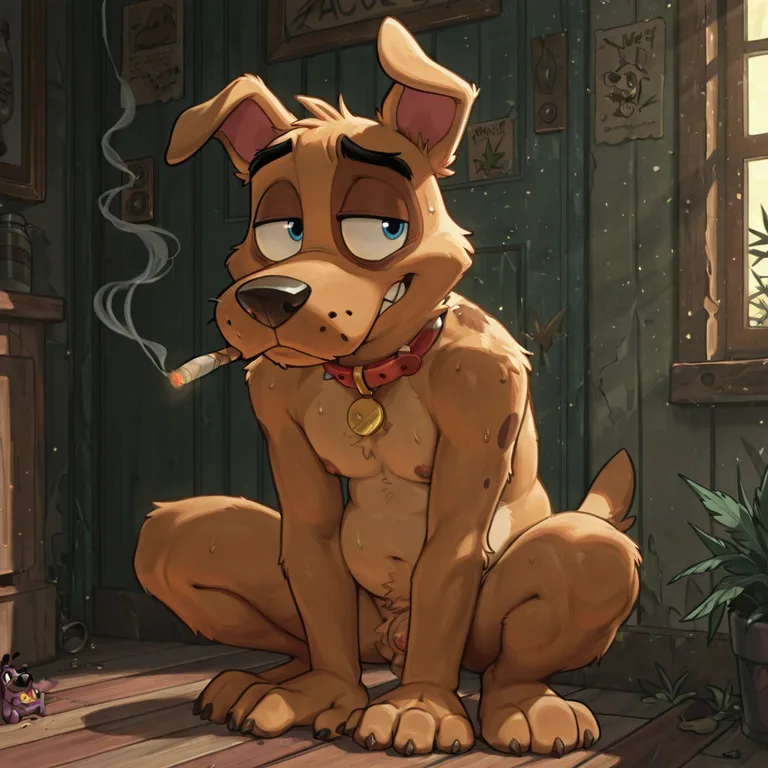 Courage the Cowardly Dog: Toony Male Anthro Smoking Marijuana