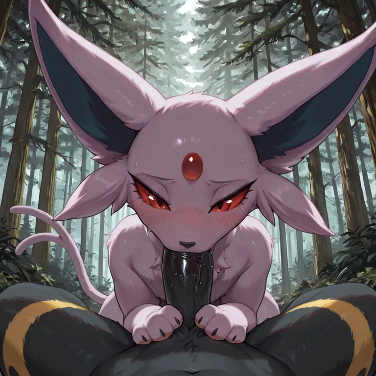Espeon and Umbreon in a Forest Glade