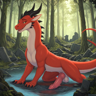 Playful Dragon in Forest Ruins