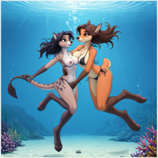 Underwater Lesbian Duo in Micro Bikinis