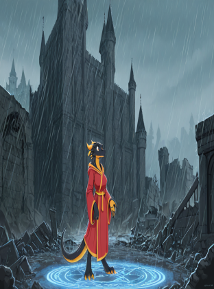 Mysterious Dragon in Rainy Castle Ruins
