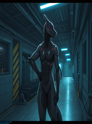 Cybernetic Wolf in Neon-Lit Garage