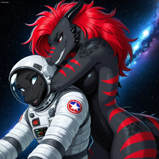 Interspecies Duo in Spacesuits Struggling in Space