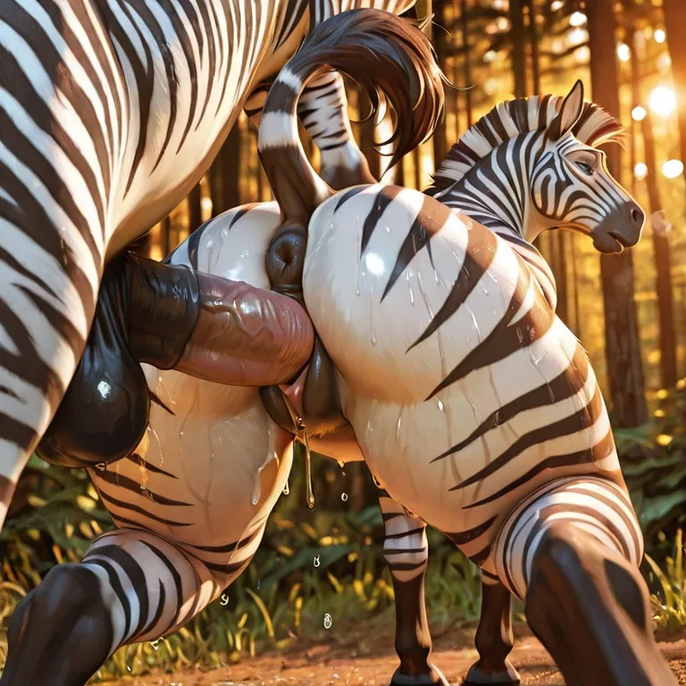 Two Zebras in a Forest Clearing