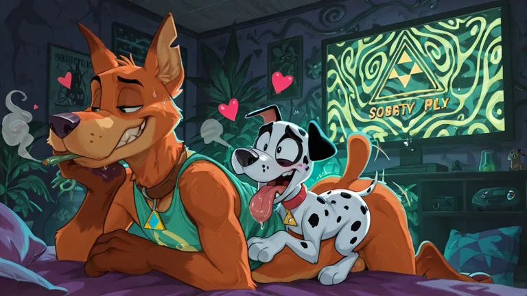 Courage the Cowardly Dog with Neon Rainbow Spots