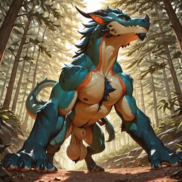 Majestic Furred Dragon in Feral Pose