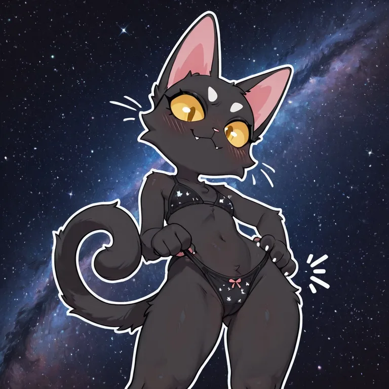 Chibi Black Cat Girl In Starry Space