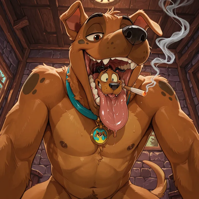 Two Canine Friends Share a Quiet Smoke in the Forest