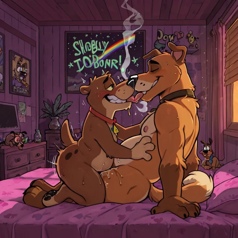 Courage the Cowardly Dog and Scooby Doo in Romantic Embrace