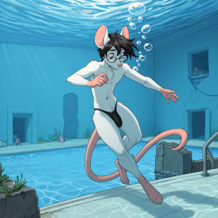 Mouse in Pool with Ruins