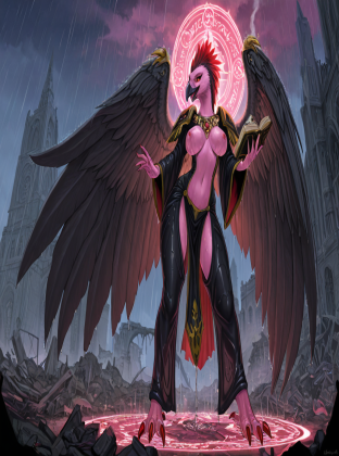 Tzeentch's Avian Sorceress in Ruined Cathedral