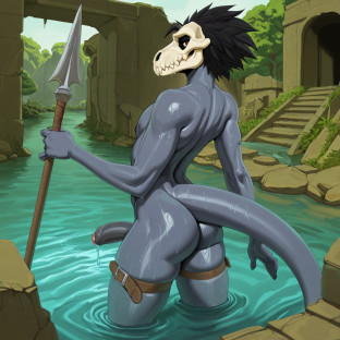 Raptor Warrior in Flooded Ruins Leg Belt Solo_focus
