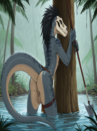 Raptor Warrior in Rainy Jungle