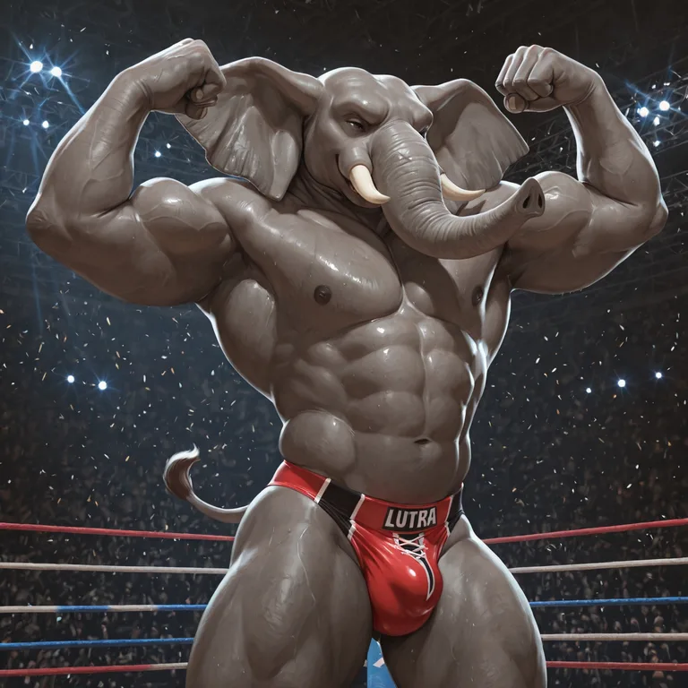 Muscular Male Elephant Wrestler Flexing