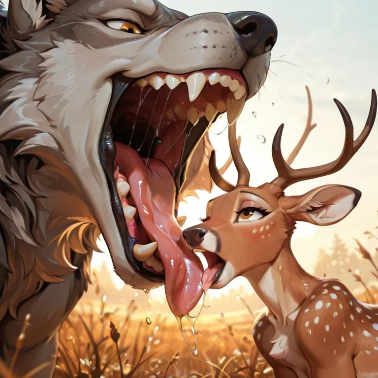 Wolf Predator with Deer in Jaws