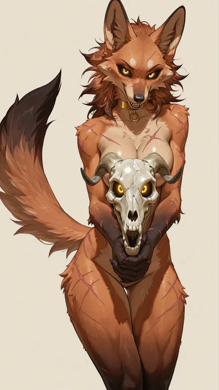 Battle-Scarred Maned Wolf with Skull