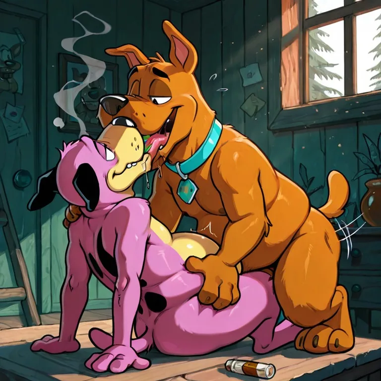 Scooby and Courage in a Cozy Cartoon Evening