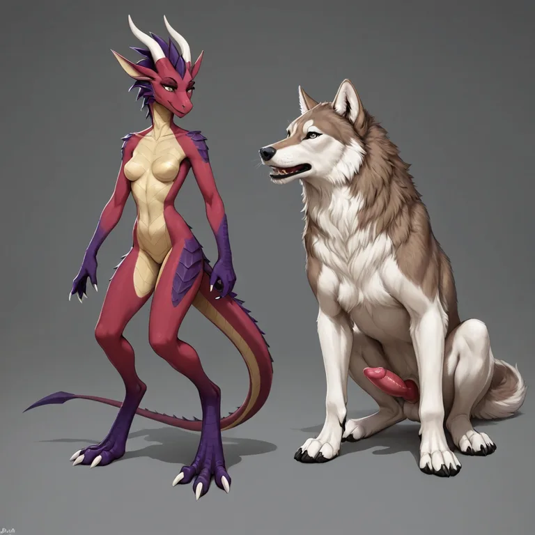 Feral Dragon and Wolf Side by Side
