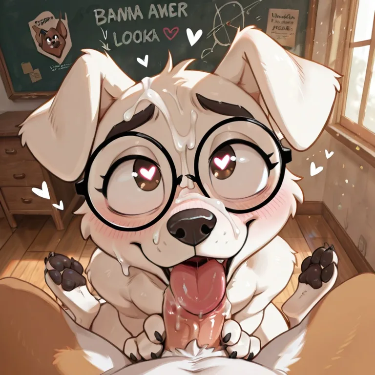 Playful Puppy with Glasses | A cartoon puppy with round glasses and heart-shaped pupils, t