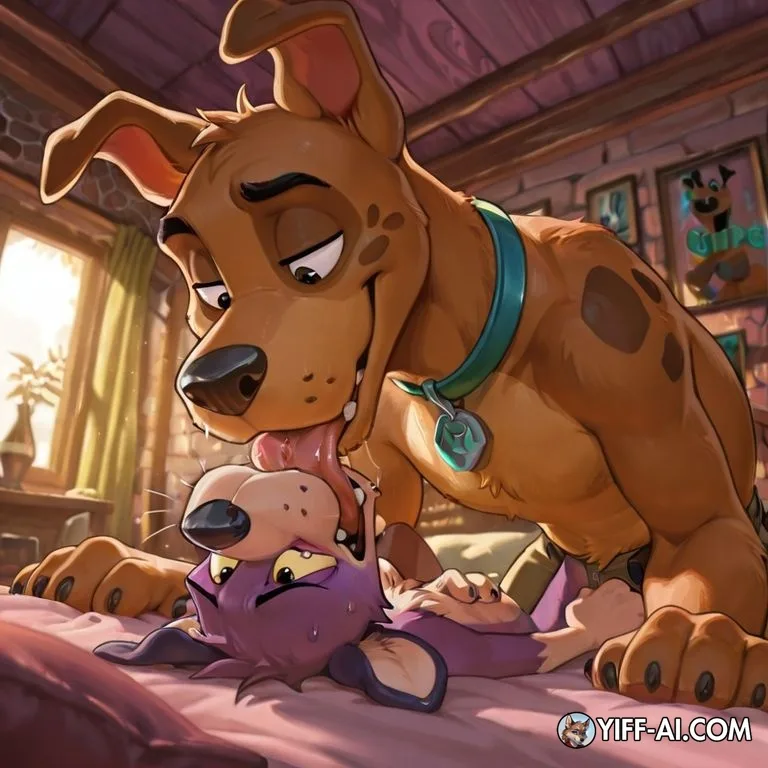 Courage the Cowardly Dog and Shaggy in Playful Embrace