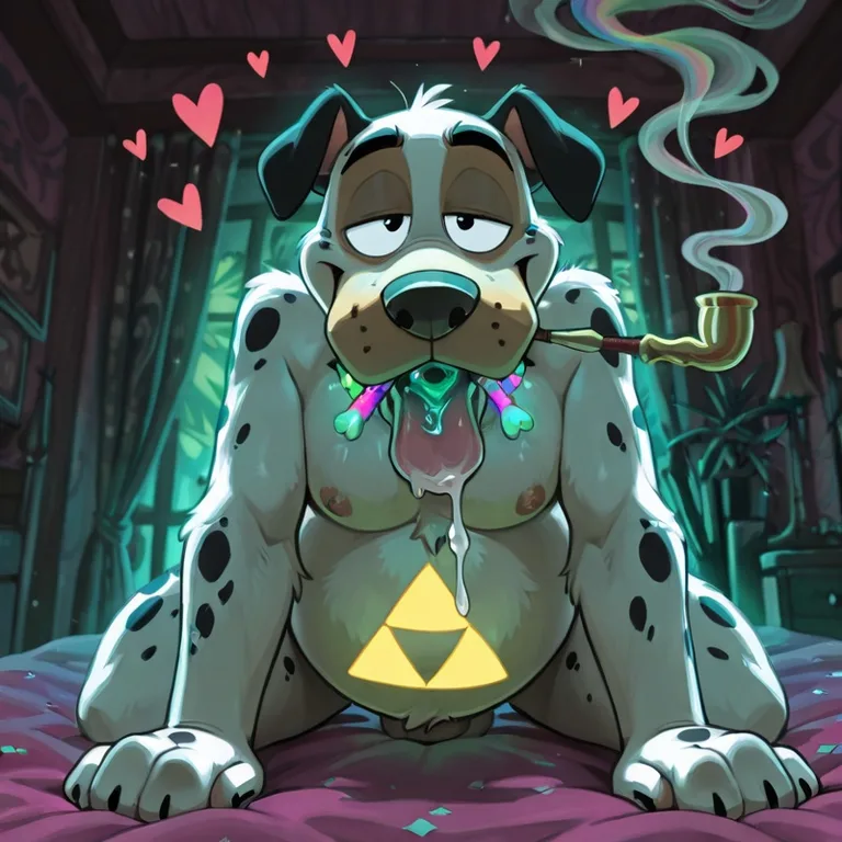 Dalmatian Anthro Teasing with Neon Swirls and Marijuana