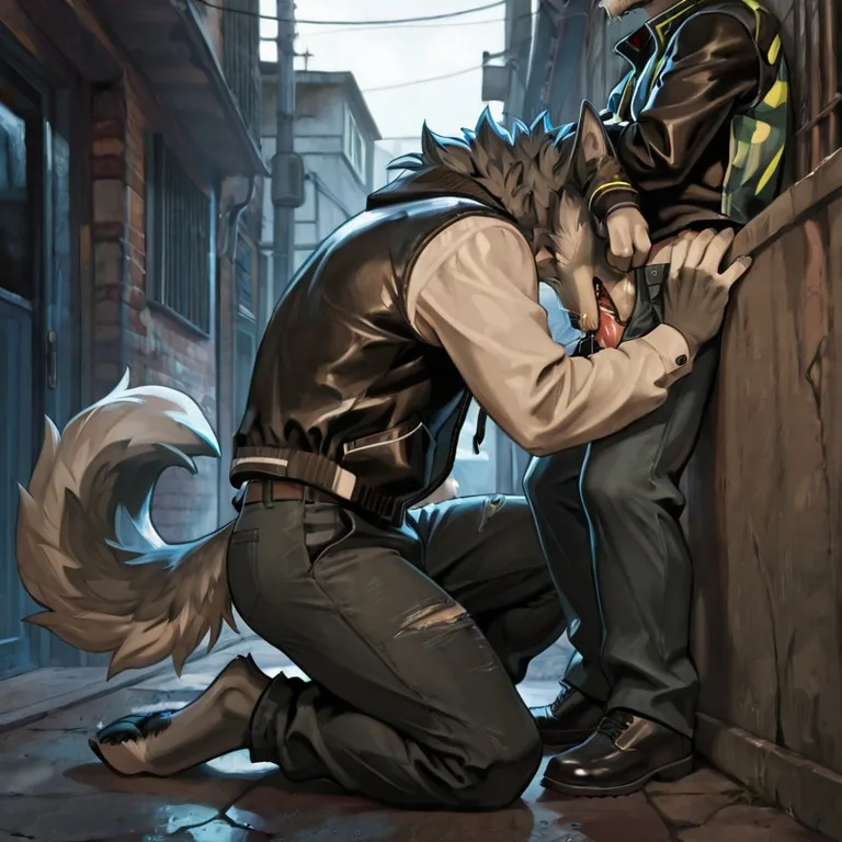 Two Wolves Face Off in a Dark Alley