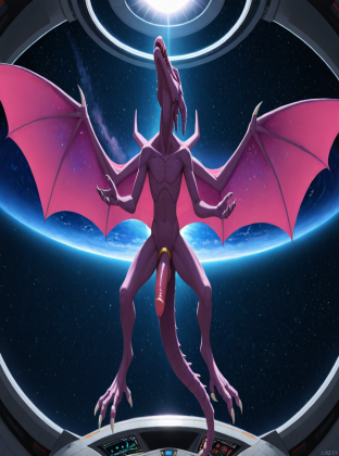 Alien with Winged Penis in Galactic Space Station