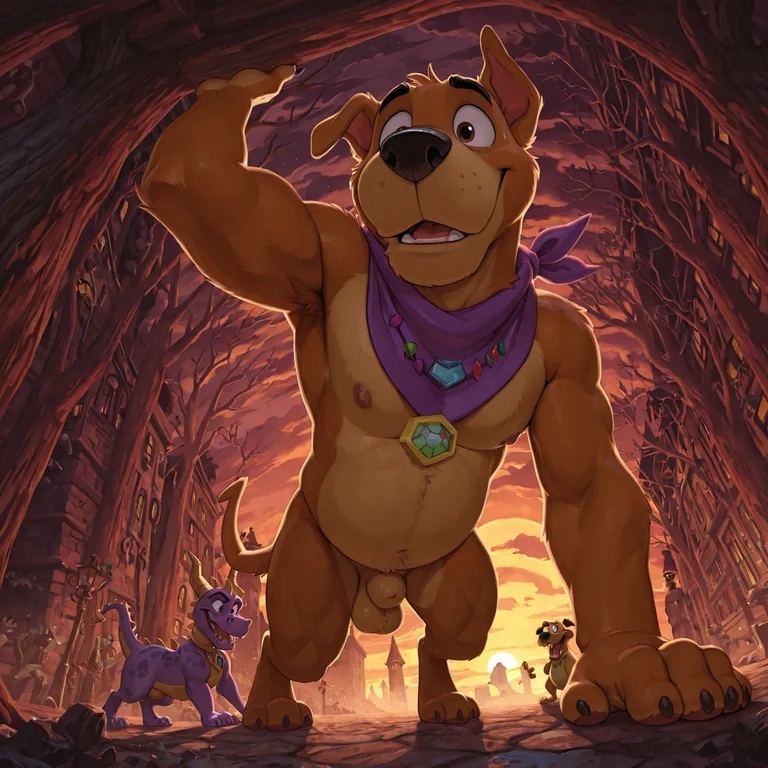 Anthro Dog Characters in Playful Scene