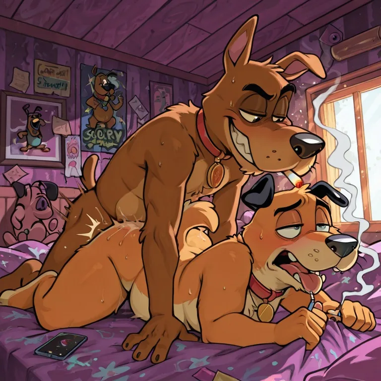 Anthro Canine Duo in Passionate Embrace
