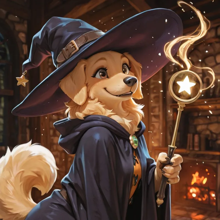 Golden Retriever Puppy with a Witch Hat