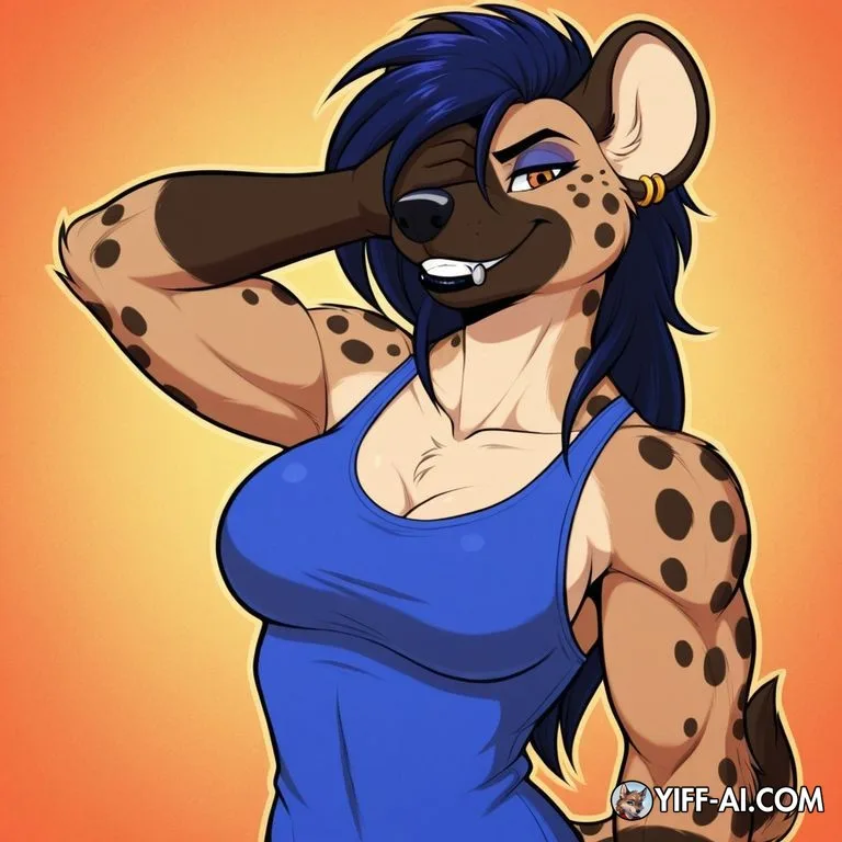 Muscular Spotted Hyena With Electric Blue Hair