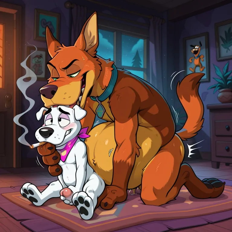 Courage the Cowardly Dog and Scooby-Doo Sharing Marijuana Male/Male