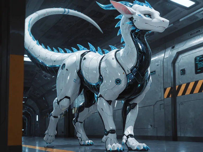 Cybernetic Dragon in Futuristic Spacecraft