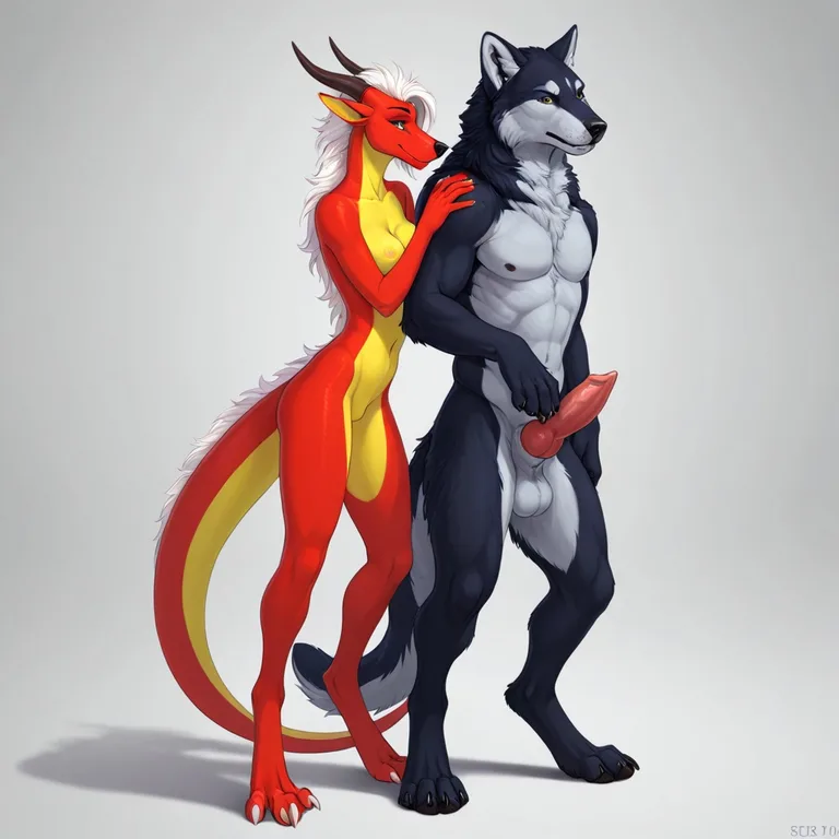 Feral Dragon and Wolf Side by Side