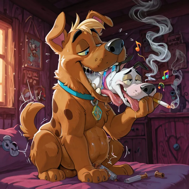 Courage the Cowardly Dog in Neon Rainbow Scene