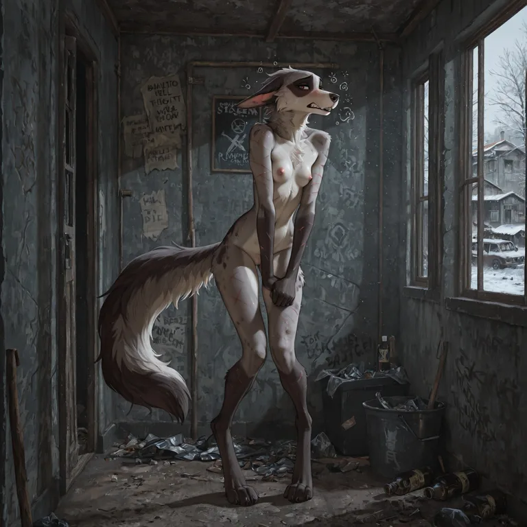 Winter-Stricken Anthro Borzoi in Ruin