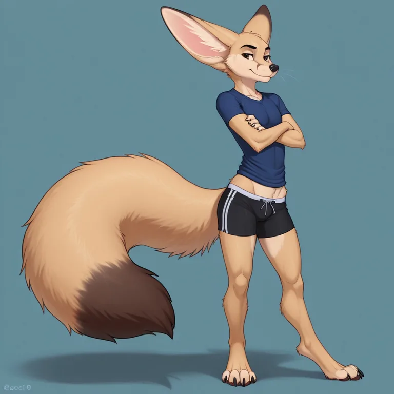 Fennec Fox in Athletic Shorts and T-Shirt