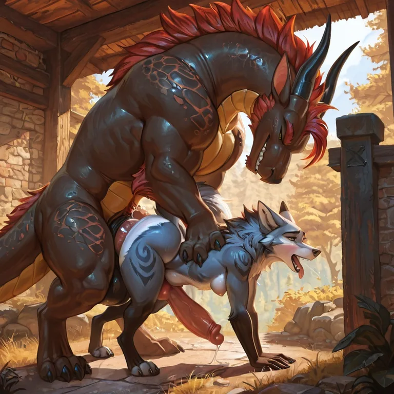 Feral Dragon and Wolf Intimate Encounter