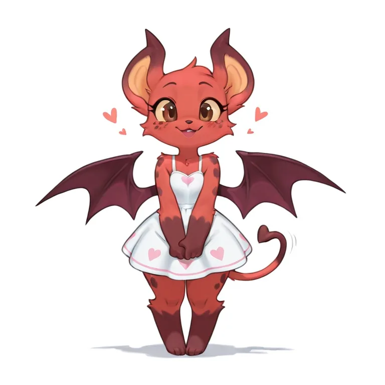 Cute Red-Furred Demoness with Heart-Shaped Tail