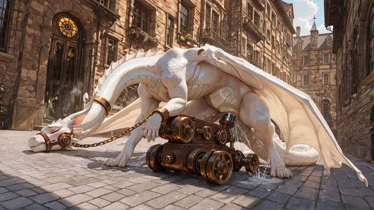 White Dragon Bound in Victorian Courtyard