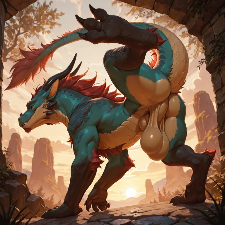Majestic Furred Dragon on All Fours