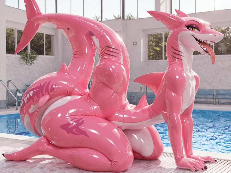 Feral Shark Wolf Hybrid by Pool