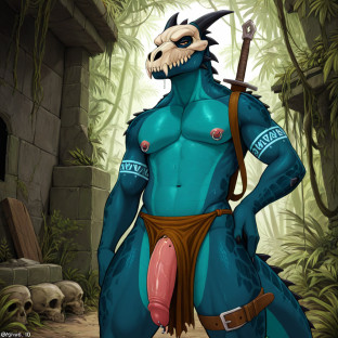 Mysterious Lizard Man in Jungle Ruins