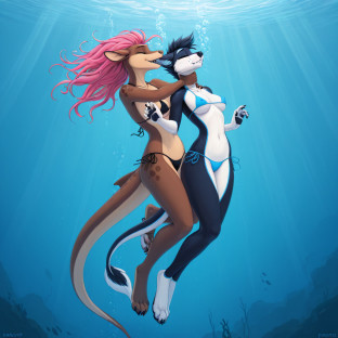 Enchanted Mermaids Embrace Underwater