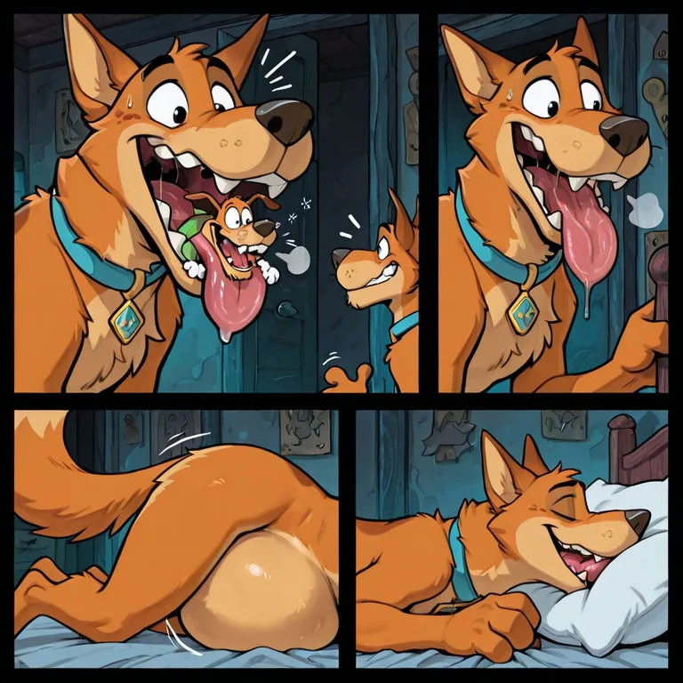 Scooby and Courage in a Stomach Scene