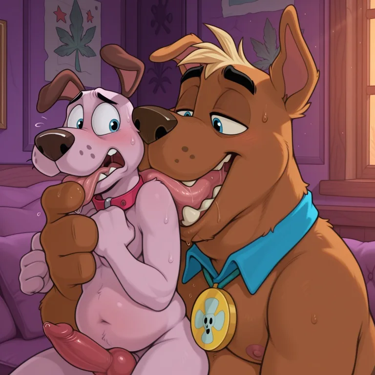 Two Anthro Dogs Sharing a Romantic Embrace Male/Male