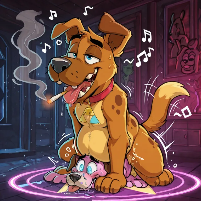 Courage the Cowardly Fox in Hypnotic Rainbow Scene