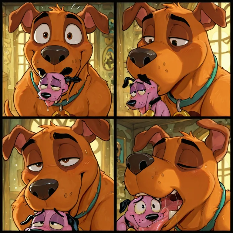Cartoon Characters Engaging in Playful Kiss