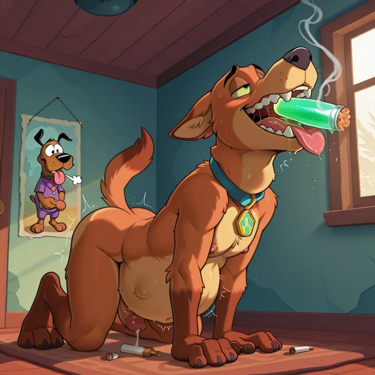 Courage and Scooby-Doo in a Green Glowing Scene