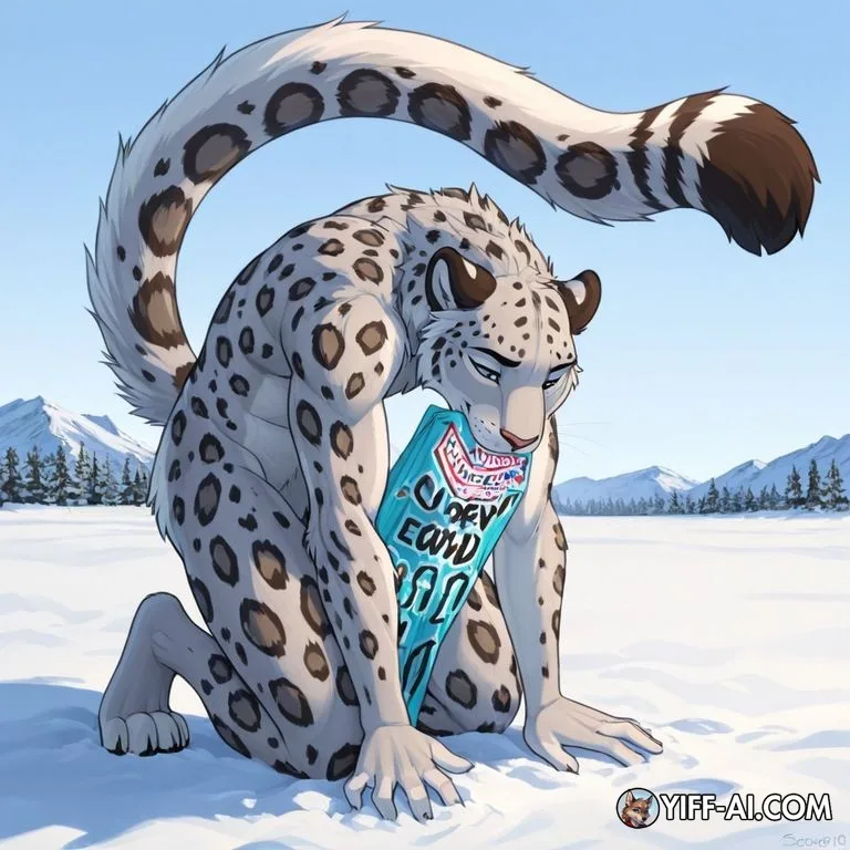 Snow Leopard Male Self Grooming in Studio